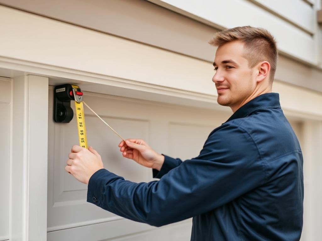 Expert garage door technician measuring for installation in Novelty Ohio